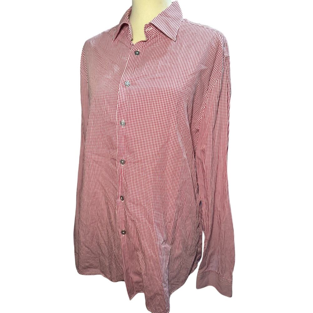 Paul Smith Red Gingham Button Front Dress Shirt, Made In Italy, Men's 17/43
